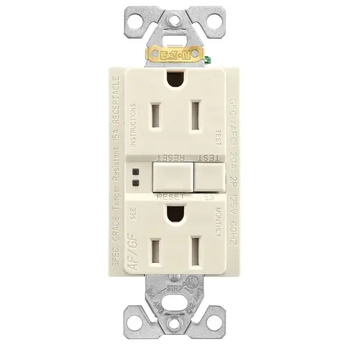 Duplex Receptacle Wallplate, 2 -Pole, 15 A, 125 V, Back, Side Wiring Light Almond