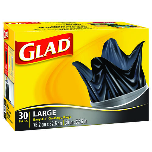 GLAD 11837PAK2 Easy-Tie Garbage Bag, L, Plastic, Black