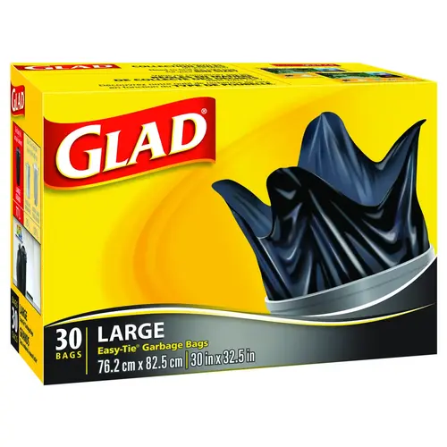 Easy-Tie Garbage Bag, L, Plastic, Black