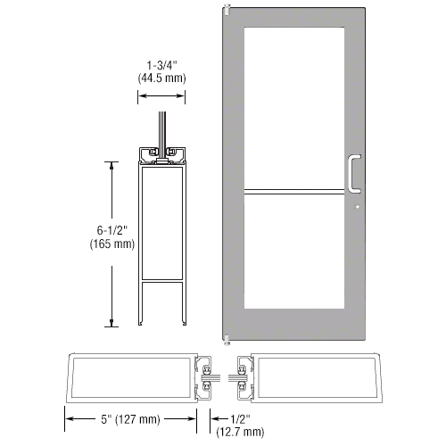 Clear Anodized 550 Series Wide Stile (LHR) HLSO Single 3'0 x 7'0 Offset Hung with Pivots for Surf Mount Closer Complete Door for 1" Glass with Standard MS Lock and Bottom Rail