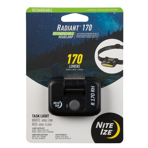 Radiant Rechargeable Headlamp, Lithium-Ion Battery, LED Lamp, 170 Lumens, 2 hr Run Time, Black