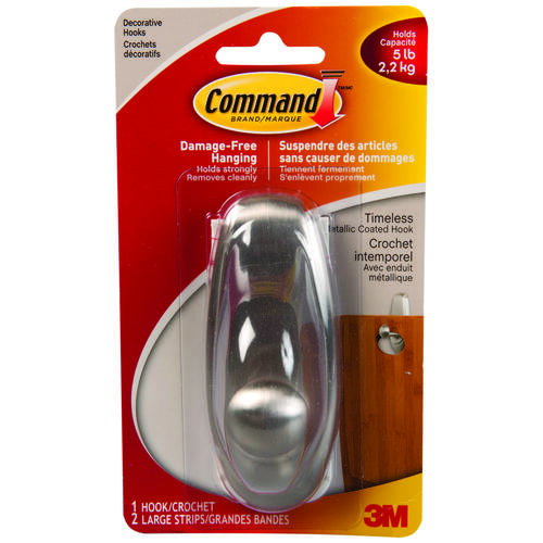 Command 17063BN-C-XCP12 Decorative Hook, 5 lb, 1-Hook, Brushed Nickel - pack of 12