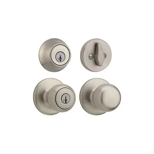 Deadbolt and Entry Handle Combo, 3 Grade, Satin Nickel, 2-3/8 to 2-3/4 in Backset, K4 Keyway