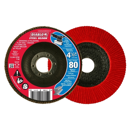 Flap Disc, 4-1/2 in Dia, 7/8 in Arbor, 80 Grit, Zirconium Abrasive