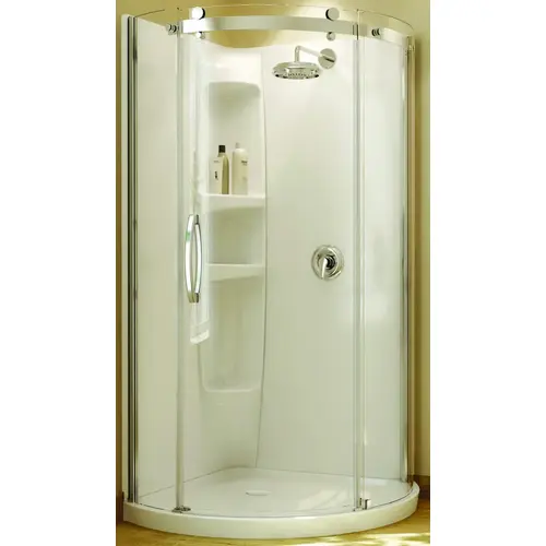 Shower Kit, 36 in L, 36 in W, 78 in H, Acrylic, Chrome, Round, 8 mm Glass White