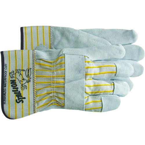 Boss 1290L STALLION Driver Gloves, Men's, L, Straight Thumb, Rubberized Safety Cuff, Gray/Yellow