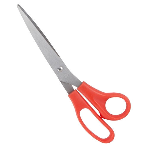 Scissor, 8-3/8 in OAL, 5 in L Cut, Stainless Steel Blade, Comfort-Grip Handle, Red Handle