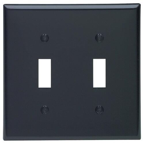 Non-Metallic Wallplate, 4-1/2 in L, 2-3/4 in W, 2 -Gang, Nylon, Black, Smooth