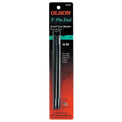 Olson SC41201 Scroll Saw Blade, Regular Teeth, 10 TPI, 0.07 in W, 5 in L - pack of 6