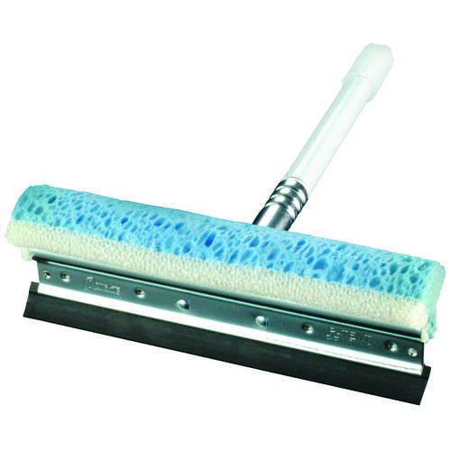 QUICKIE 926ZQK Window Squeegee with Handle, 10 in W Blade, Rubber Blade, Flat Blade, 15 in OAL, Blue/White