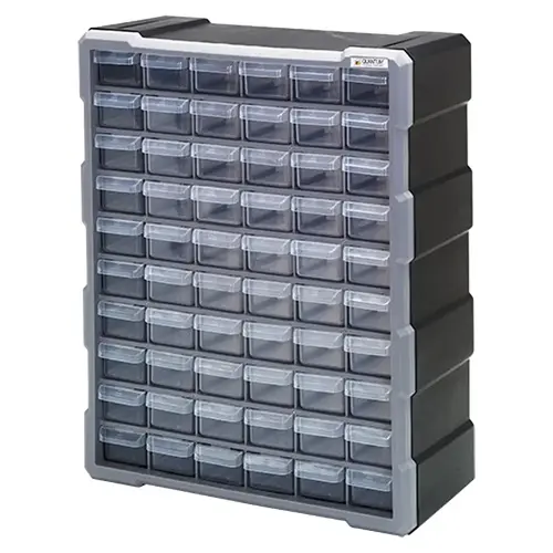 QUANTUM STORAGE SYSTEMS PDC-60BK Small Parts Organizer, 15 in L, 6-1/4 in W, 18-3/4 in H, 60-Drawer, Polypropylene Black