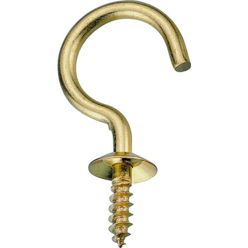 ProSource LR-381-PS Cup Hook, 3/16 in Opening, 2.5 mm Thread, 3/4 in L, Brass, Brass - pack of 5