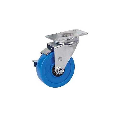 Swivel Caster, 4 in Dia Wheel, 1-1/4 in W Wheel, Solid Polyurethane Wheel, Blue, 275 lb