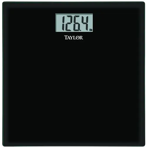 TAYLOR 755841932B 75584192B Bathroom Scale, 400 lb Capacity, LCD Display, Black, 13.63 in OAW, 13.63 in OAD, 1.94 in OAH