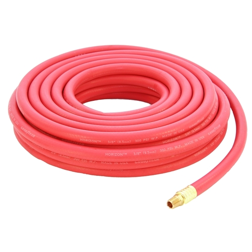 Air Hose, 3/8 in ID, 50 ft L, MNPT, 250 psi Pressure, EPDM Rubber, Red