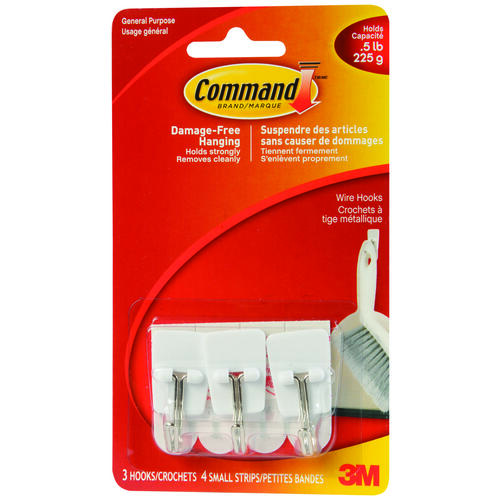 Command 17067C-XCP12 Wire Hook, 0.5 lb, 3-Hook, Plastic, Clear - pack of 12