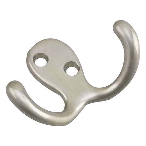 Utility Wardrobe Hook, 2-Hook, Metal, Brushed Nickel