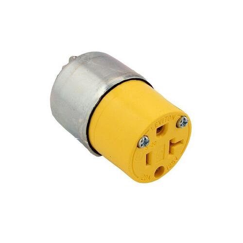 Armored Connector, 2 -Pole, 20 A, 125 V, NEMA: NEMA 5-15R, Yellow