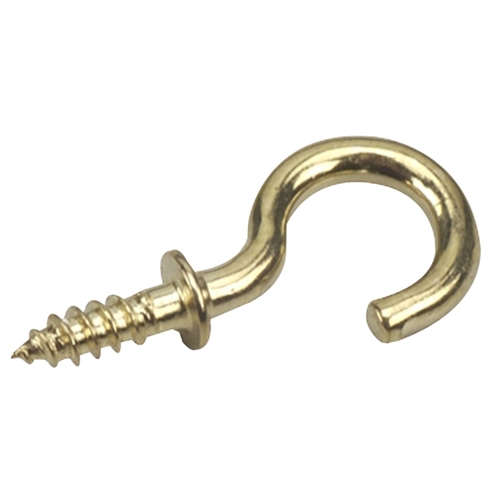 Cup Hook, 6 mm Opening, 20 mm L, Metal, Brass - pack of 6