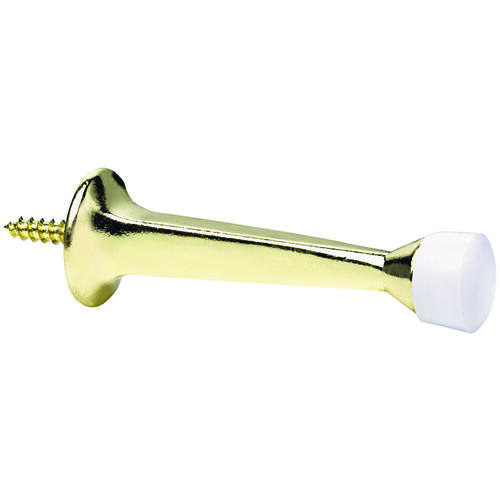 Heavy-Duty Rigid Door Stop, 1 in Dia Base, 3 in Projection, Die-Cast Zinc & Plastic Polished Brass