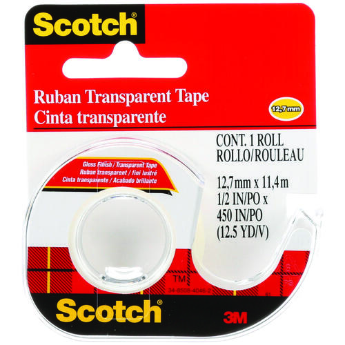 SCOTCH 106NA Transparent Tape, 12-1/2 yd L, 1/2 in W