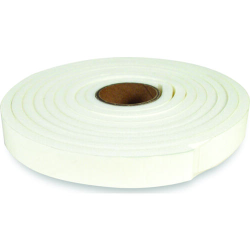 Foam Tape, 3/4 in W, 9.8 ft L, 1/4 in Thick, Polyethylene, White