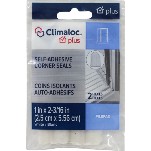 Climaloc PILEPAD COLORmaxx Series Corner Seal, 1 in W, 2-3/16 in L, Polypropylene, White, Self-Adhesive Mounting