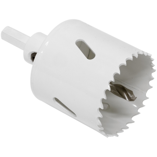 Hole Saw with Arbor Hanager, 2-1/8 in Dia, 1-7/8 in D Cutting, 4/6 TPI, HSS Cutting Edge White