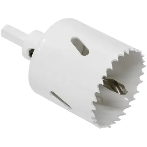 Hole Saw with Arbor Hanager, 2 in Dia, 1-7/8 in D Cutting, 4/6 TPI, HSS Cutting Edge White