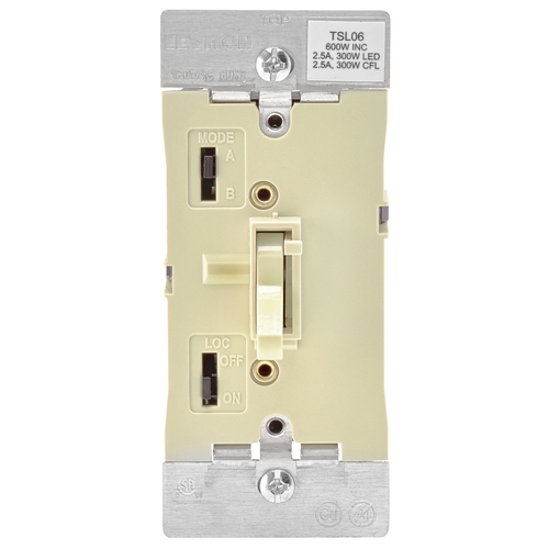 R01-TSL06-1KI Dimmer, 120 V, 600 W, CFL, Halogen, Incandescent, LED Lamp, 3-Way, Ivory