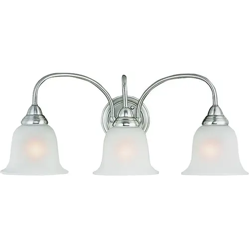 Vanity Light Fixture, 60 W, 3-Lamp, A19 or CFL Lamp, Steel Fixture