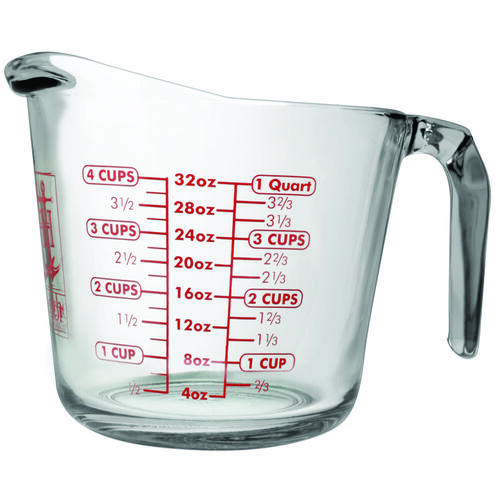 ANCHOR HOCKING 55178L20 551780L13 Measuring Cup, 1 qt Capacity, Glass, Clear