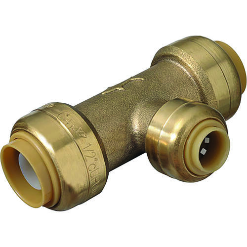 Pipe Tee, 1/2 x 1/4 in, Push-Fit, DZR Brass, 200 psi Pressure