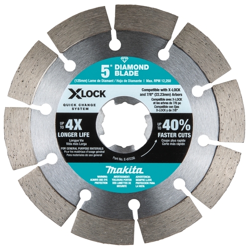 Makita E-07238 X-LOCK Blade, 5 in Dia, 7/8 in Arbor, Segmented Rim Silver