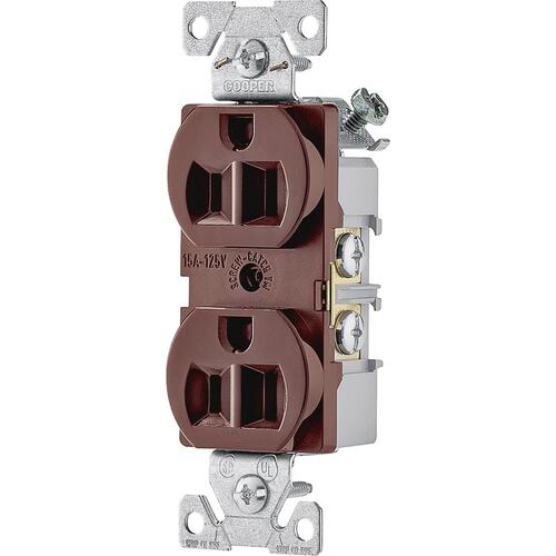 Duplex Receptacle, 2 -Pole, 15 A, 125 V, Side Wiring, NEMA: 5-15R, Brown