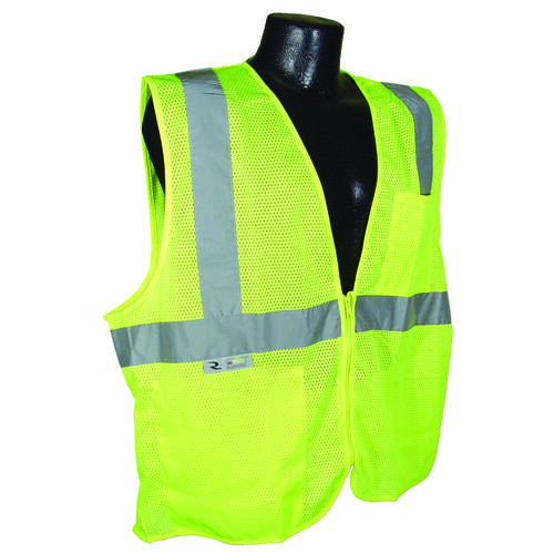 SV2ZGM-L Economical Safety Vest, L, Unisex, Fits to Chest Size: 26 in, Polyester, Green/Silver, Zipper Closure