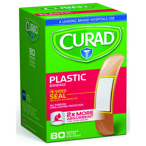Curad CUR02278RB Adhesive Bandage, 3/4 in W, 3 in L, Plastic Bandage
