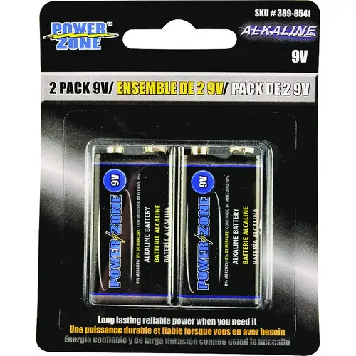 Battery, 9 V Battery, Alkaline, Manganese Dioxide, Potassium Hydroxide and Zinc - pack of 2