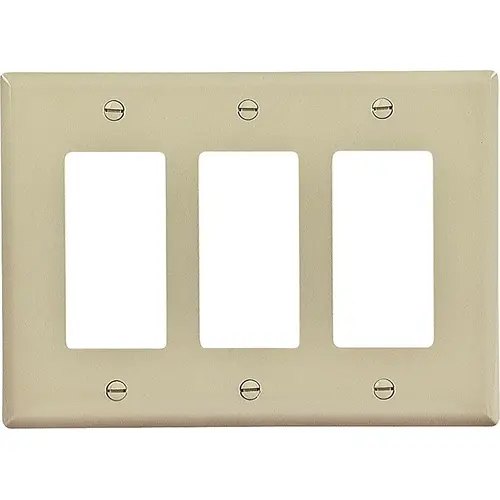 Wallplate, 4.87 in L, 6-3/4 in W, 3 -Gang, Polycarbonate, Ivory, High-Gloss