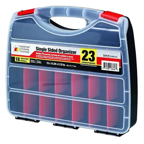QUANTUM STORAGE SYSTEMS ORG81832 Single-Sided Organizer, 18 in L, 14 in W, 3 in H, 26-Compartment, Polypropylene, Black