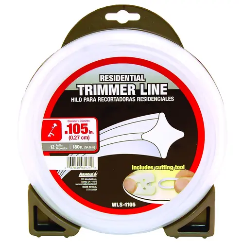 Trimmer Line, 0.105 in Dia, 180 ft L, Nylon