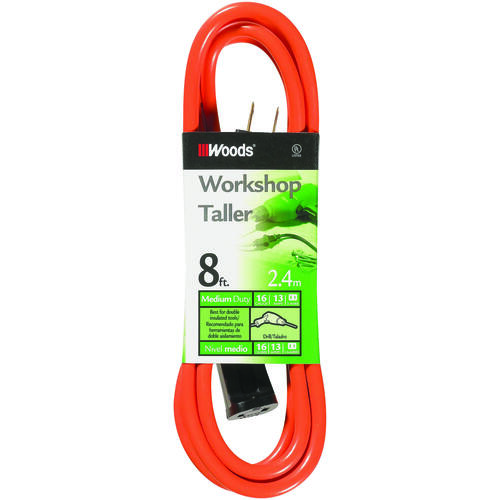 Woods 0720 Extension Cord, 16 AWG Cable, 8 ft L, 13 A, 125 V, Orange