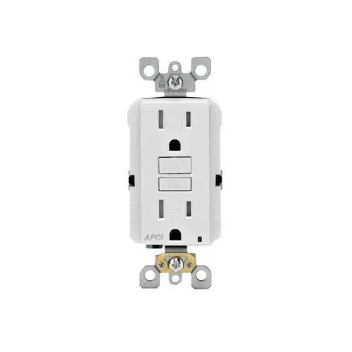 R12-AFTR1-0KW AFCI Receptacle, 2 -Pole, 15 A, 125 V, Back, Side Wiring, NEMA: 5-15R, White