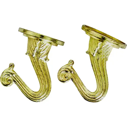 Ceiling Hook, 1.5 in L, zinc Alloy, Polished Brass, Wall Mount Mounting Golden - pack of 2