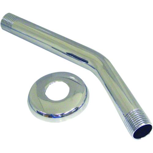 Shower Arm with Flange, 1/2 in Connection, Threaded, 8 in L, Brass, Chrome Plated