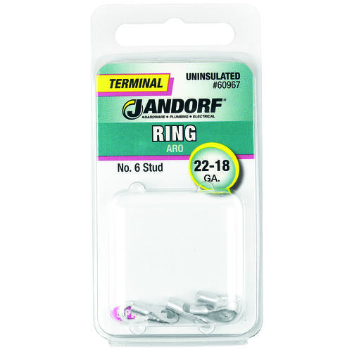 Jandorf 60967 Ring Terminal, 22 to 18 AWG Wire, #6 Stud, Copper Contact