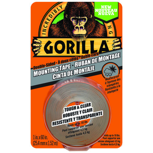 Gorilla 6065101 Tough & Clear Mounting Tape, 60 in L, 1 in W, Clear