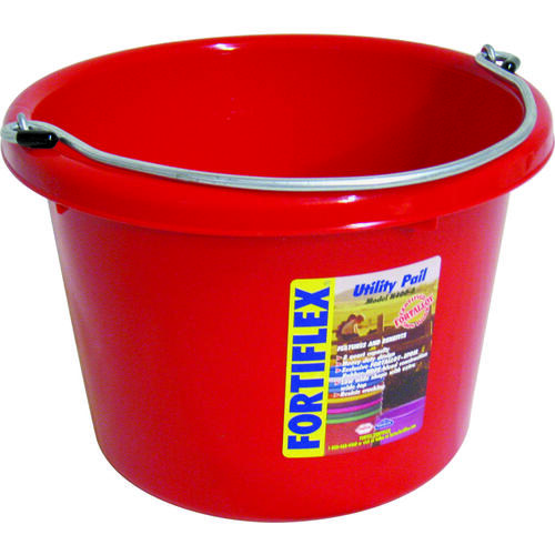 Utility Pail, 8 qt Volume, Fortalloy Rubber Polymer, Red