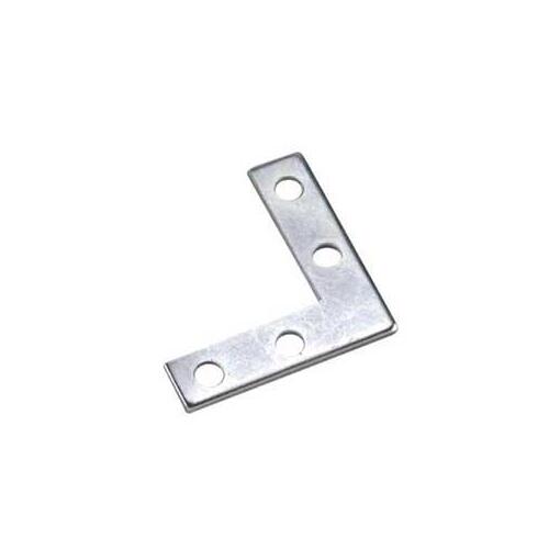 Flat Corner Plate, 2 in L, 3/8 in W, Steel, Zinc, 0.065 in Thick Material