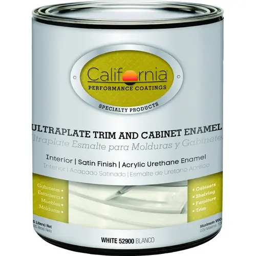 California Paints 52911-4-E Cabinet and Trim Enamel, Satin, White, 1 qt Can